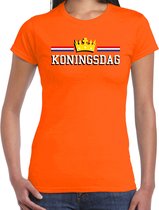Koningsdag t-shirt met gouden kroon - oranje - dames - koningsdag outfit / kleding L