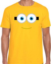 Geel poppetje verkleed t-shirt geel voor heren - Carnaval fun shirt / kleding / kostuum S