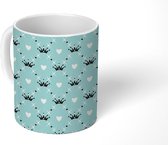 Mok - Koffiemok - Kroon - Patronen - Blauw - Mokken - 350 ML - Beker - Koffiemokken - Theemok