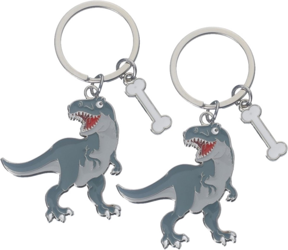 2x stuks metalen sleutelhanger van een t-rex dino - 5 cm - dieren cadeau artikelen - kinderen