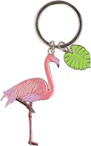Metalen flamingo sleutelhanger 5 cm - Dieren cadeau artikelen - Vogels
