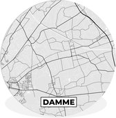 Wandcirkel - Muurcirkel Binnen - Zwart Wit – België – Plattegrond – Stadskaart – Kaart – Damme - ⌀ 150 cm - Wanddecoratie - Ronde Schilderijen