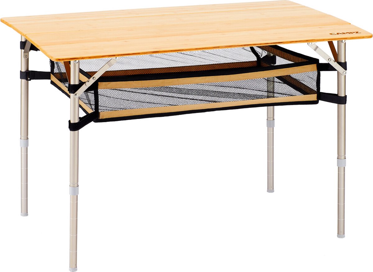 CAMPZ Bamboe tafel 100x65x65cm met opbergnet, bruin