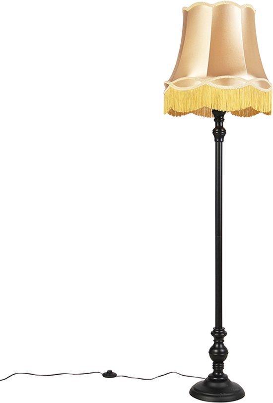 Klassieke tafellamp zwart met granny kap groen 30 cm - Simplo