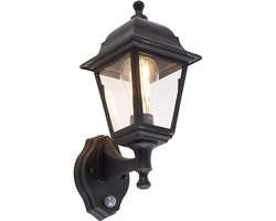 QAZQA capital - Klassieke Wandlamp met Bewegingsmelder - Bewegingssensor - sensor voor buiten - 1 lichts - D 210 mm - Zwart - Buitenverlichting