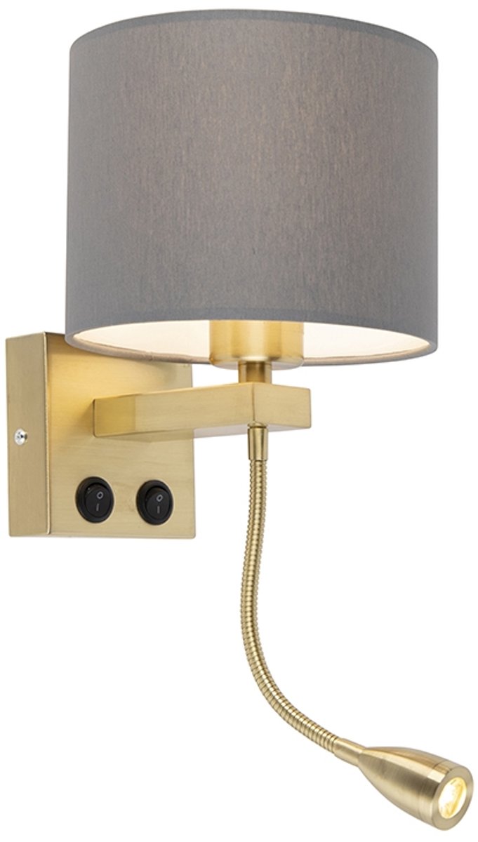 Qazqa vintage wandlamp - Brescia Combi - grijs, rond, max. 60W, geschikt voor led, 2-lichts, 42cm, ideaal als keuken, slaapkamer en woonkamer lamp