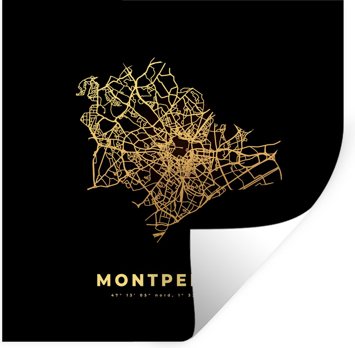 Muurstickers - Sticker Folie - Montpellier – Frankrijk – Goud - Stadskaart – Kaart - Platt