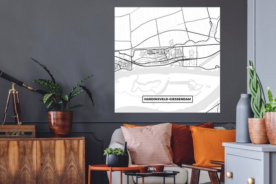 Muurstickers - Sticker Folie - Kaart - Hardinxveld-Giessendam - Plattegrond - Stadskaart - 100x100 cm - Plakfolie - Muurstickers Kinderkamer - Zelfklevend Behang XXL - Zelfklevend behangpapier - Stickerfolie
