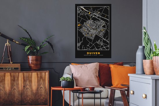 Stickers muraux - Pigeons - Black and Gold et Or - Plan de la ville - Carte - Carte - 60x90 cm - Film adhésif