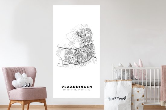 Stickers muraux - Carte - Vlaardingen - Zwart Wit - Plan de la ville - Carte - Nederland - 80x160 cm - Feuille adhésive