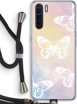 Case Company® - Oppo A91 hoesje met Koord - White butterfly - Telefoonhoesje met Zwart Koord - Bescherming aan alle Kanten en Over de Schermrand