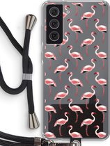 Case Company® - Samsung Galaxy S21 FE hoesje met Koord - Flamingo - Telefoonhoesje met Zwart Koord - Bescherming aan alle Kanten en Over de Schermrand