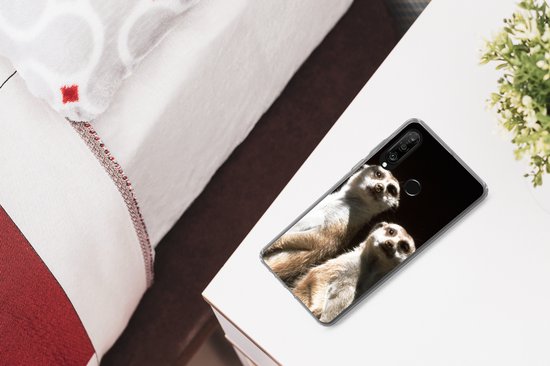 Telefoonhoesje Geschikt voor Huawei P30 Lite hoesje - Zwart - Stokstaartjes - Dieren - Siliconen Telefoonhoesje Telefoonhoesje
