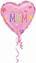 folieballon Love You Mum 45 cm roze
