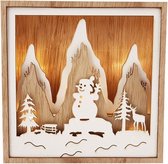 lijst kerstscene 9 led 15 x 3 cm hout naturel/wit