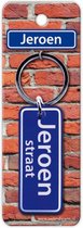 sleutelhanger straatnaam jeroen 9 cm staal blauw