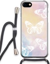 Case Company® - iPhone SE 2020 hoesje met Koord - White butterfly - Telefoonhoesje met Zwart Koord - Extra Bescherming aan alle Kanten en Over de Schermrand