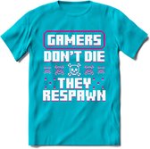 Gamers don't die pixel T-shirt | Roze | Gaming kleding | Grappig game verjaardag cadeau shirt Heren – Dames – Unisex | - Blauw - 3XL