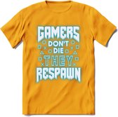Gamers don't die T-shirt | Neon Blauw | Gaming kleding | Grappig game verjaardag cadeau shirt Heren – Dames – Unisex | - Geel - M