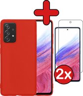 Samsung Galaxy A53 Hoesje Siliconen Case Cover Met 2x Screenprotector - Samsung Galaxy A53 Hoesje Cover Hoes Siliconen Met 2x Screenprotector - Rood