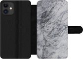Bookcase Geschikt voor iPhone 12 Pro Max telefoonhoesje - Marmer print - Steen - Grijs - Met vakjes - Wallet case met magneetsluiting