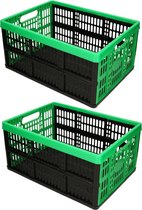 2x caisses pliables/caisses shopping pliables noir/vert 48 x 35 x 24 cm - caisses pliantes - capacité 32 litres