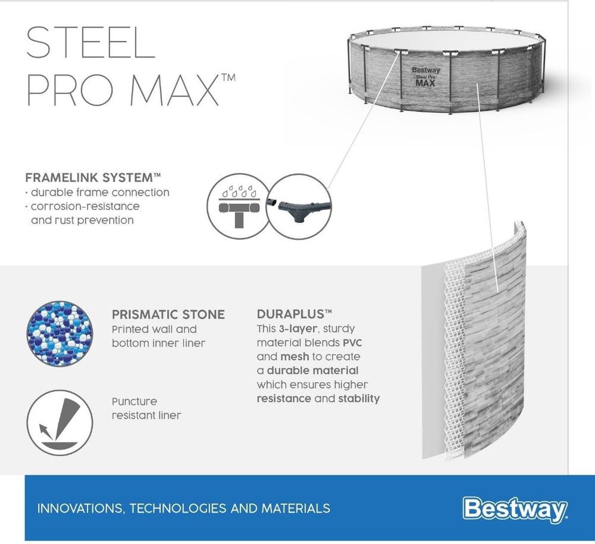 Bestway - Steel Pro MAX - Opzetzwembad inclusief filterpomp - 549x122 cm - Steenprint - Rond — afbeelding 21