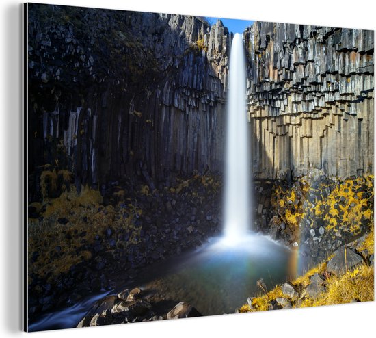 Wanddecoratie Metaal - Aluminium Schilderij Industrieel - Waterval - IJsland - Natuur - 150x100 cm - Dibond - Foto op aluminium - Industriële muurdecoratie - Voor de woonkamer/slaapkamer