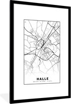 Fotolijst incl. Poster Zwart Wit- Stadskaart – Plattegrond – België – Zwart Wit – Halle – Kaart - 80x120 cm - Posterlijst