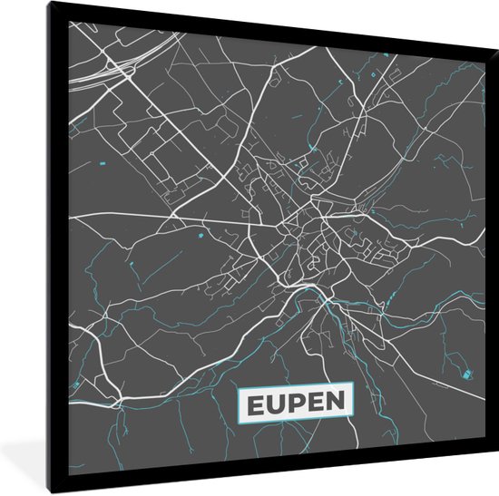 Fotolijst incl. Poster - Stadskaart – Grijs - Kaart – Eupen – België – Plattegrond - 40x40 cm - Posterlijst