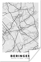 Poster Zwart Wit – België – Plattegrond – Stadskaart – Kaart – Beringen - 120x180 cm XXL