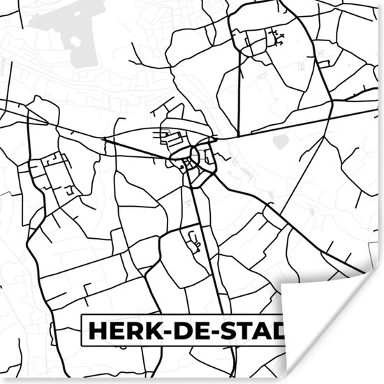 Poster Zwart Wit – België – Plattegrond – Stadskaart – Kaart – Herk de Stad - 30x30 cm