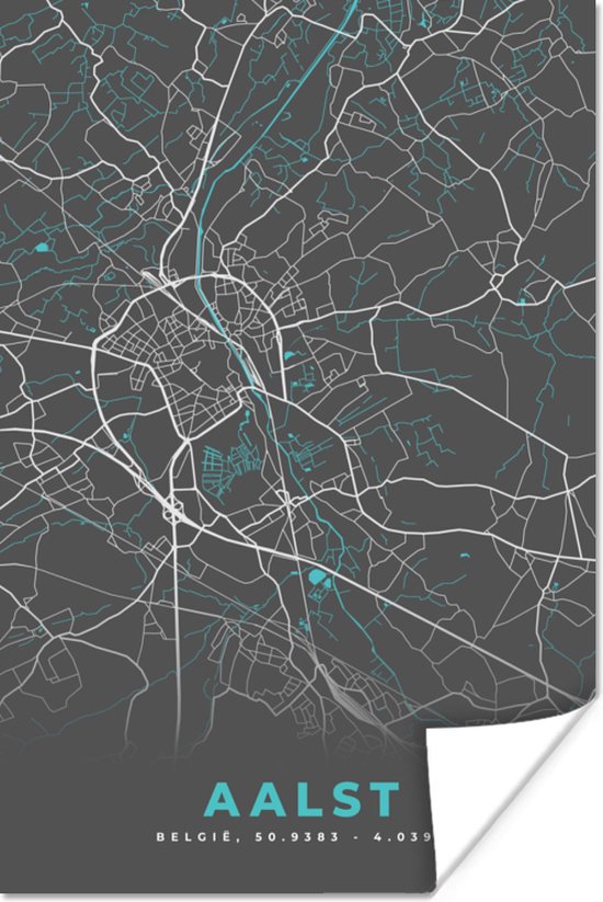 Poster Plattegrond – Aalst – Blauw – Stadskaart - Kaart - 40x60 cm | bol