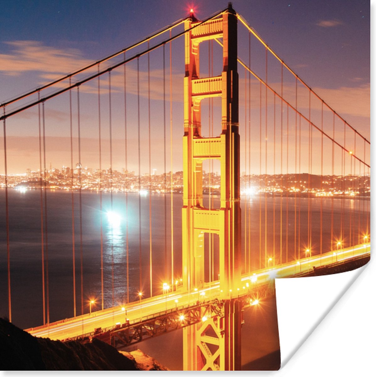 Poster Brug - Water - Avond - Amerika - 75x75 cm