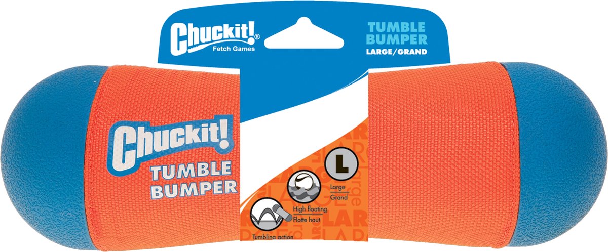 Chuckit! Tumble Bumper - Hondenspeelgoed - Apporteer speelgoed - Hondenspeeltje - Oranje/Blauw - ø 8 x 25 cm - L