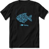 I love fishing icons | vissen outdoor T-Shirt Heren / dames | hengelsport cadeau Shirt - grappige Spreuken, Zinnen en Teksten Maat M