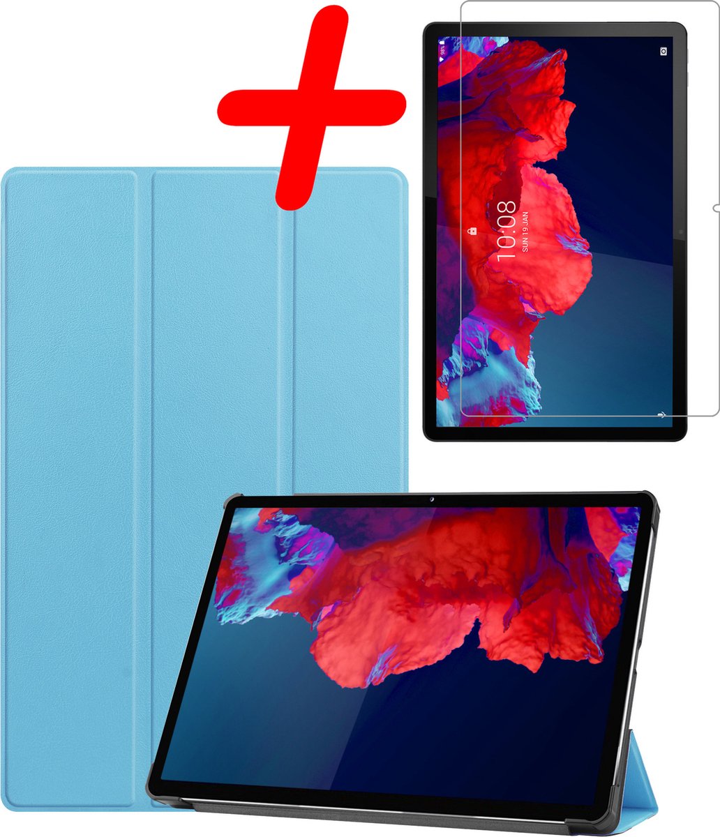 Hoesje Geschikt voor Lenovo Tab P11 - Met Screenprotector - Trifold Bookcase - Hard Cover - Hardcover Book Case - Tablet Hoes - Lichtblauw