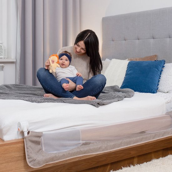 Lionelo Eva Barrière de Lit – Barrière de Sécurité jusqu’à 27 kg – Pliable à 180° – Largeur 150 cm – Cadre en Aluminium Durable – SecureBelt & Verrou StandSafe – Pour Enfants 18 mois à 5 ans