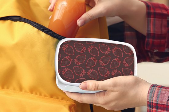 Lunch box Wit - Lunch box - Boîte à pain - Motifs - Fraise - Pois - Fruit - 18x12x6 cm - Adultes