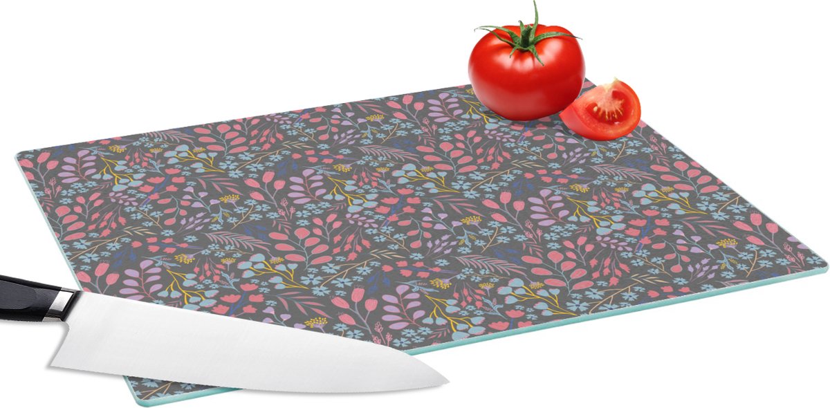 Glazen Snijplank - 39x28 - Bloemen - Pastel - Design - Natuur - Snijplanken Glas