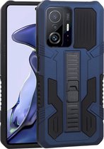 Mobigear Hoesje geschikt voor Xiaomi 11T Telefoonhoesje Hardcase | Mobigear Armor Stand Backcover Shockproof met Standaard | Schokbestendig 11T Telefoonhoesje | Anti Shock Proof - Blauw