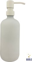 Wit glazen Zeepdispenser (500ml) met Mat Wit RVS Pomp - Blanco