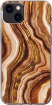 Geschikt voor iPhone 13 hoesje - Marmer print - Gouden - Lijn - Siliconen Telefoonhoesje