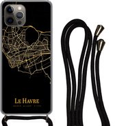 Telefoonkoord - Telefoonketting - Hoesje met koord Geschikt voor iPhone 12 Pro Max - Le Havre - Kaart - Goud - Siliconen - Crossbody - Telefoonhoesje met koord