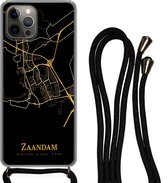 Telefoonkoord - Telefoonketting - Telefoonhoesje Geschikt voor iPhone 13 Pro - Zaandam - Kaart - Goud - Siliconen - Crossbody - Telefoonhoesje met koord Telefoonhoesje