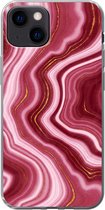 Geschikt voor iPhone 13 mini hoesje - Marmer print - Roze - Rood - Siliconen Telefoonhoesje