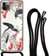 Hoesje met koord iPhone 11 Pro - Japan - Zwaluw - Vogels - Bes - Vintage - Siliconen - Crossbody - Backcover met Koord - Telefoonhoesje met koord - Hoesje met touw