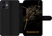 Bookcase Geschikt voor iPhone 12 telefoonhoesje - Dordrecht - Kaart - Goud - Zwart - Met vakjes - Wallet case met magneetsluiting