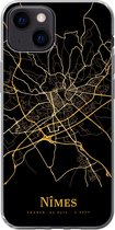 Geschikt voor iPhone 13 mini hoesje - Nîmes - Kaart - Goud - Siliconen Telefoonhoesje
