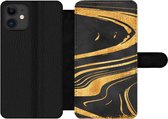 Bookcase iPhone 12 Pro telefoonhoesje - Marmer - Goud - Zwart - Met vakjes - Wallet case met magneetsluiting